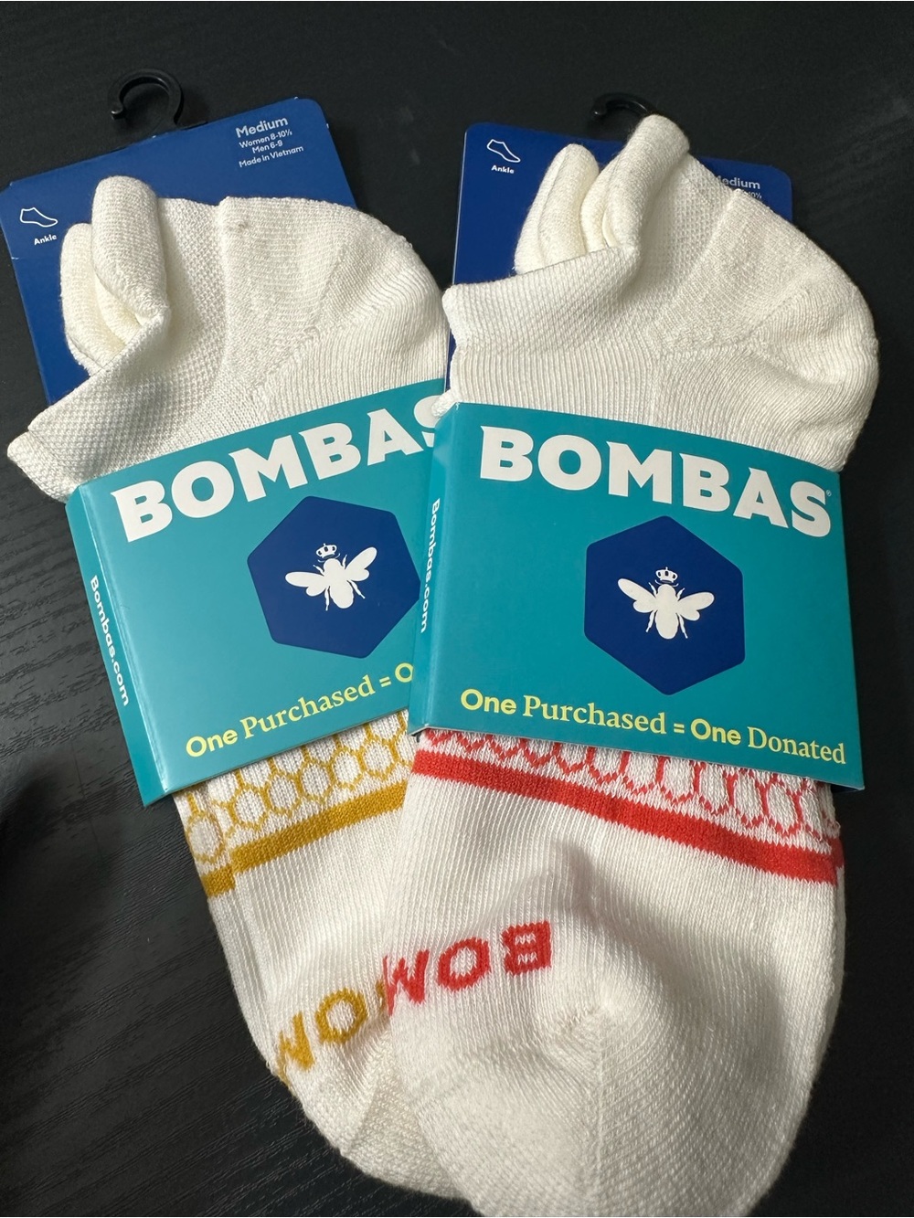 Bombas Men's White Ankle Socks with Red & Yellow Accents